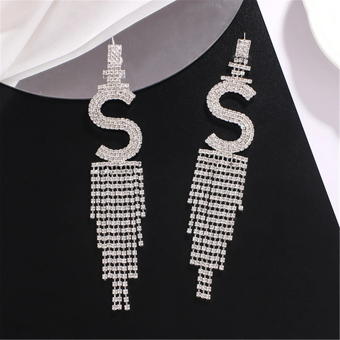 Custom name earrings , Letter Alphabet Earrings, Personalized Name Earrings, Rhinestone Dangling ... | Etsy (US)