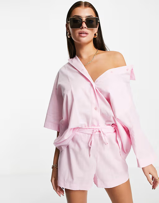 ASOS DESIGN short sleeve shirt co-ord in pink | ASOS (Global)