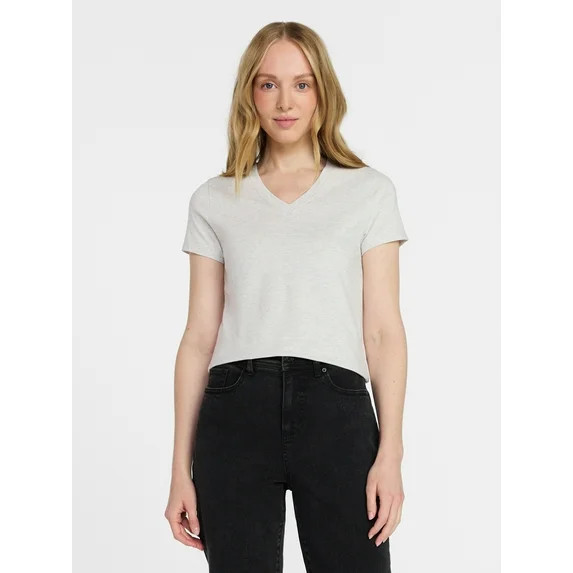 Time and Tru Women's Slim V Neck Tee with Short Sleeves, Sizes XS-XXXL | Walmart (US)