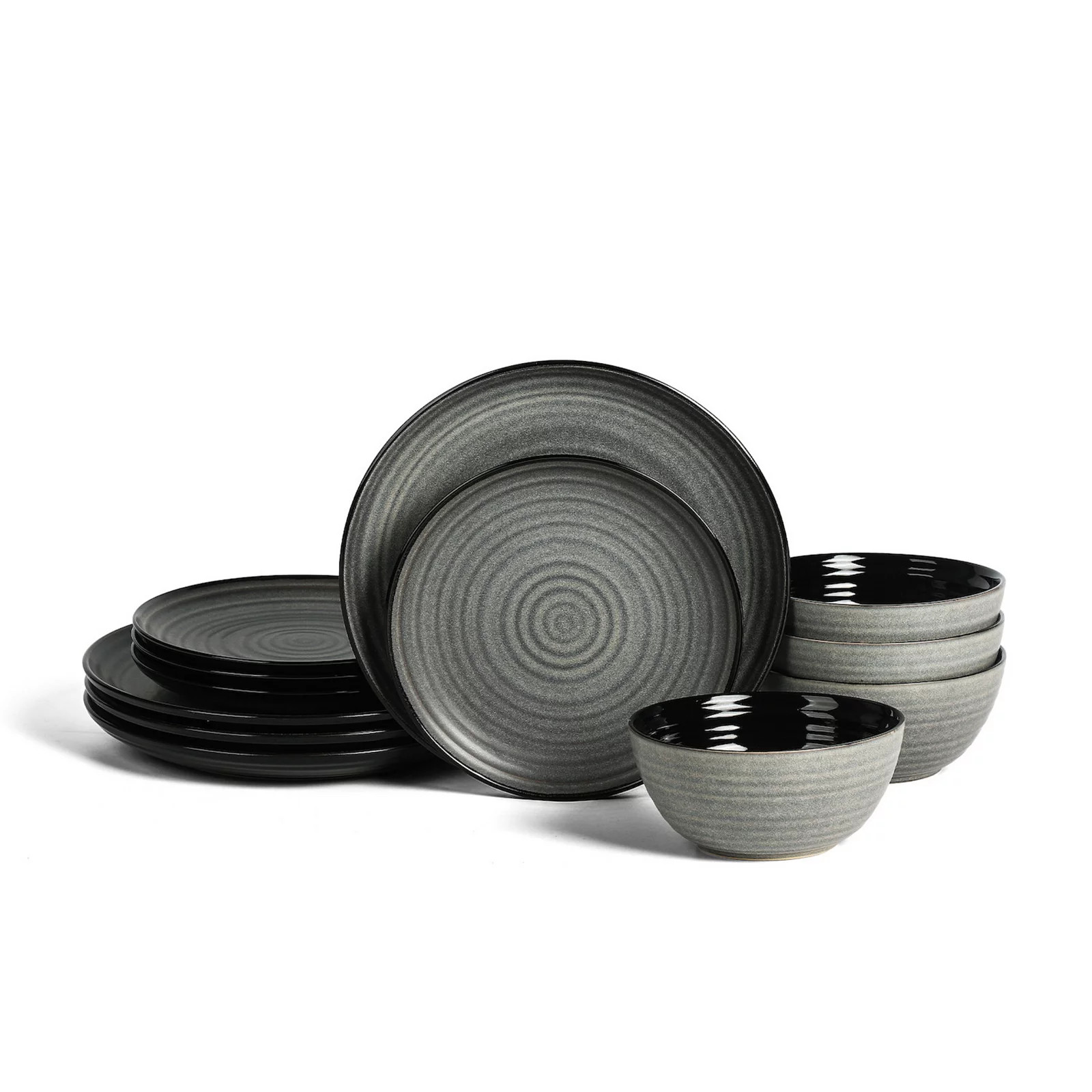 Stone Lain Dua 12-pc. Stoneware Round Dinnerware Set, Black | Kohl's