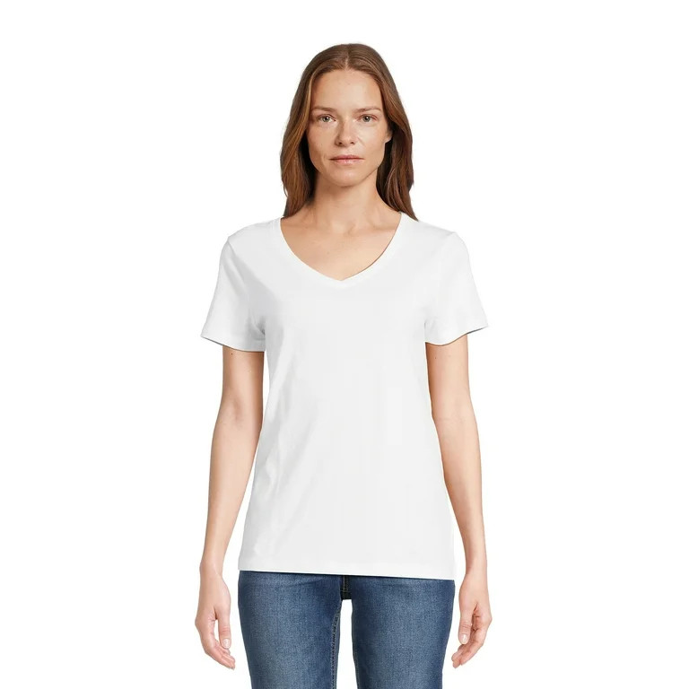 Time and Tru Women's V-Neck Tee with Short Sleeves, Sizes S-3XL | Walmart (US)