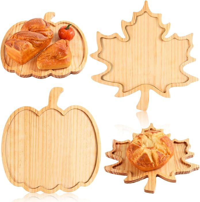FOBSME 2 Pcs Thanksgiving Wooden Serving Platters Pumpkin and Maple Leaf Charcuterie Boards Fall ... | Amazon (US)