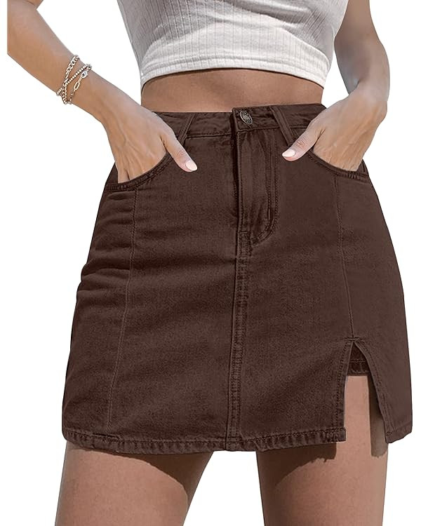 luvamia Skorts Skirts for Women Denim Mini Skirt Side Slit with High Waisted Jean Shorts Stretchy | Amazon (US)
