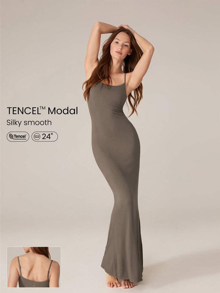 GLOWMODE Modal Fishtail Maxi Slip Dress Adjustable Straps Daily Casual Summer Dress Party Dress Long Dress Prom Dress | SHEIN