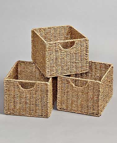 Beadboard Storage Units or Baskets Wooden, Seagrass and Metal Home Organized New (Set of 3 basket... | Walmart (US)