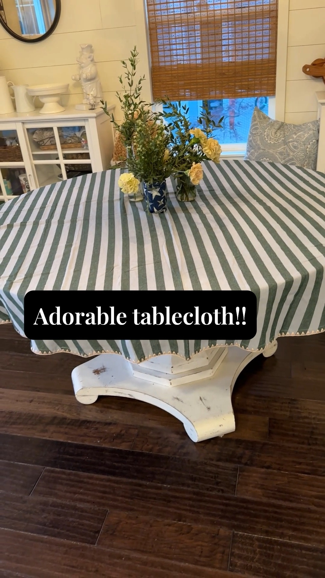 Adorable striped tablecloth from @walmart Drew Barrymore collection. 
It’s periwinkle blue and dark green.. you can use it year round! 

#LTKHome