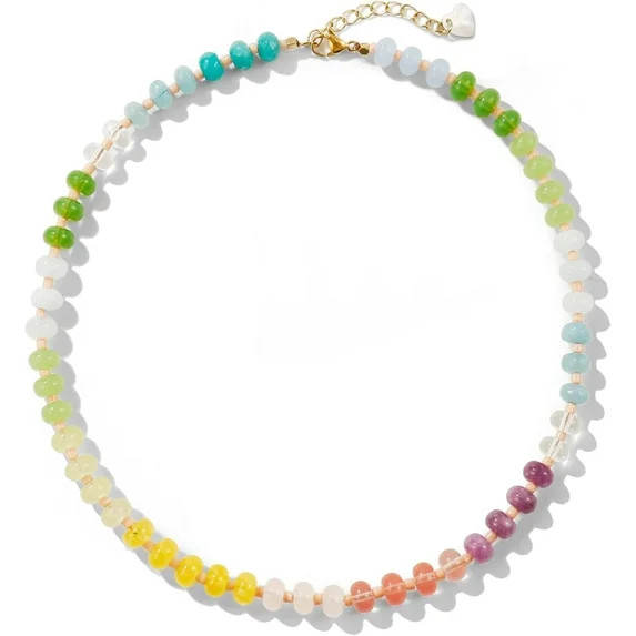 Ladies Gemstone Beaded Necklace Colourful Natural Stone Freshwater Pearl Surfer Beach Rainbow Nec... | Walmart (US)