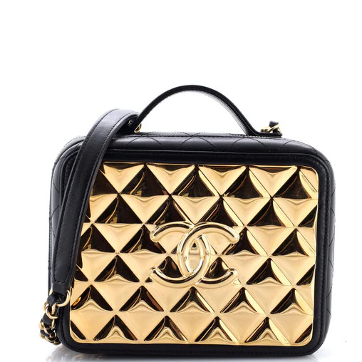 Golden Plate Vanity Case Quilted Metal and Lambskin Medium | Rebag