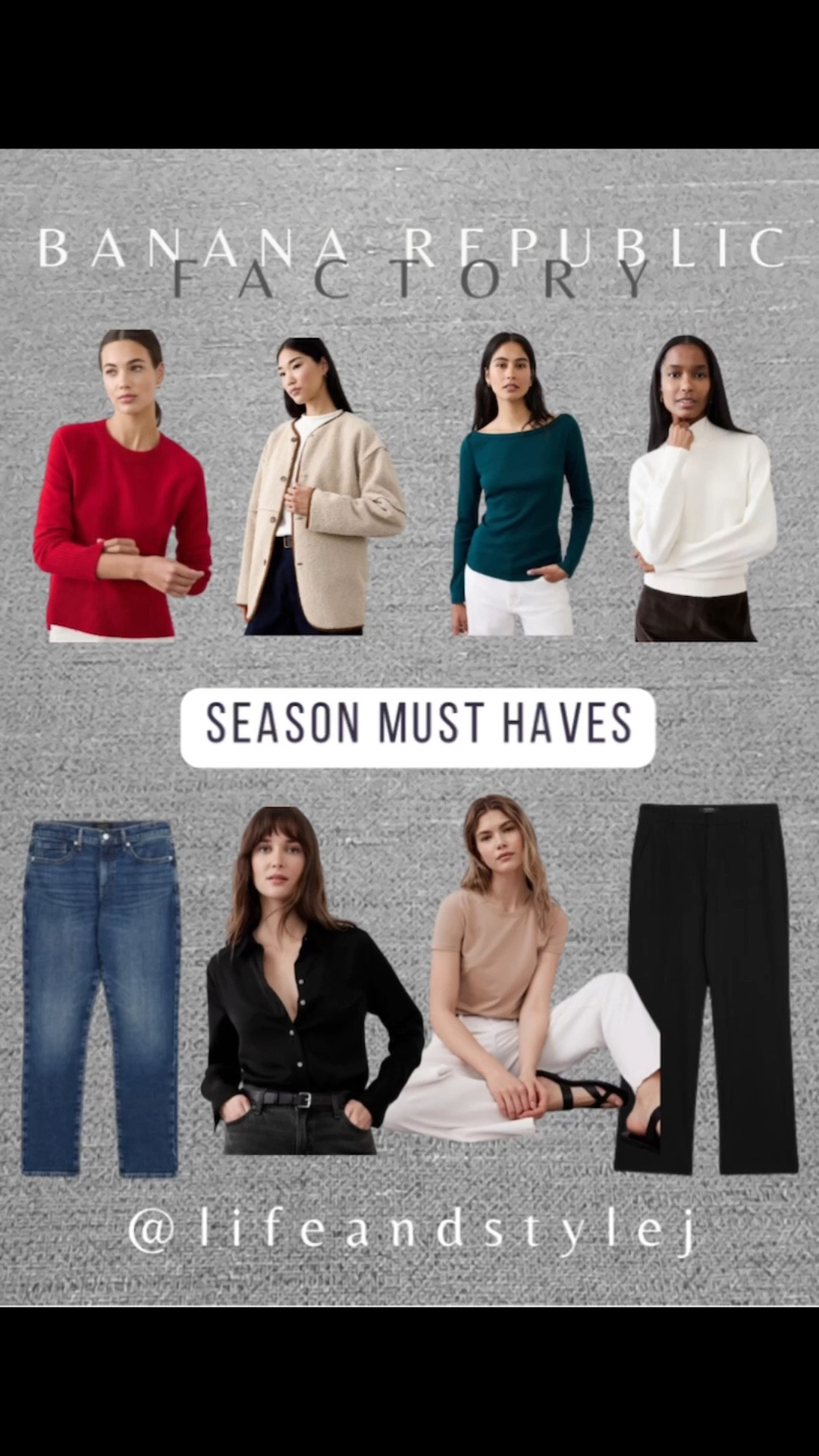Banana Republic Factory season must haves with timeless knits, polished denim, and easy layers. A modern capsule for midlife women who love classic style that feels effortless and ageless.
#midlifefashion #agelessstyle #seasonalmusthaves #bananarepublicfactory #capsulewardrobe #everydaystyle #modernclassic #womensfashion #styleover40 #lifeandstylej 
