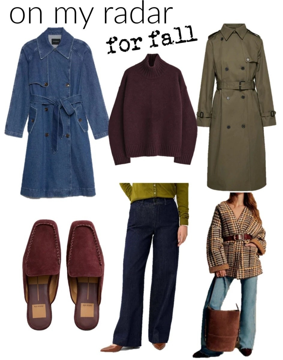 Everything in my radar for fall right now. I have ordered the denim trench because the last few years I have kicked myself for
Not buying one. I think dark denim is coming back big time this year. And that houndstooth sweater is 🤩. Mules are a great transitional shoe because they look polished but you don’t have to wear socks!

#LTKstyletip #LTKmidsize #LTKcanada