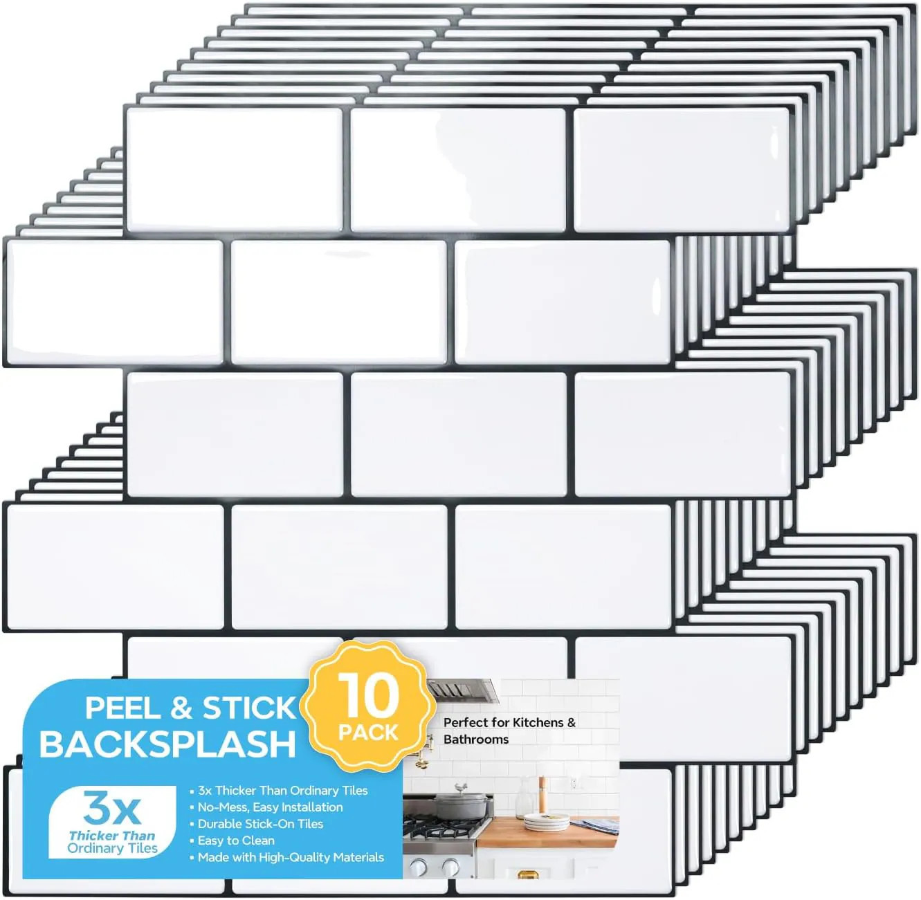 STICKGOO Thick Self Adhesive White Subway Tile 10 Sheet 12x12 Inch Waterproof Heat Resistant Kitchen Bathroom Backsplash one_size | B091CF5XQX | Lowe's