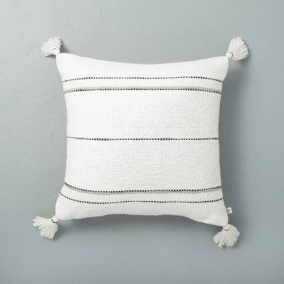 18&#34; x 18&#34; Dotted Stripes with Tassels Throw Pillow Sour Cream/Gray - Hearth &#38; Hand&#8... | Target