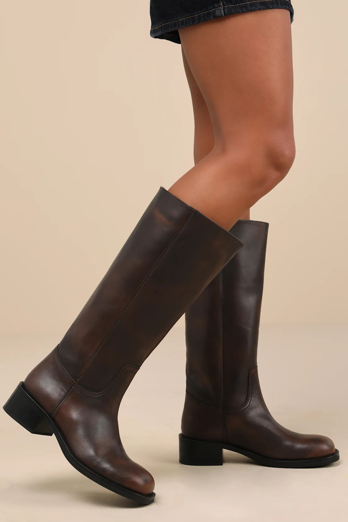 Riggs Brown Distressed Leather Knee-High Boots | Lulus