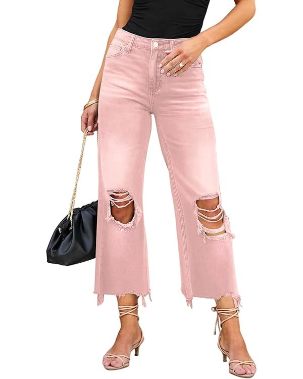 LOLONG High Waisted Ripped Flare Jeans for Women Casual Distressed Pants | Amazon (US)