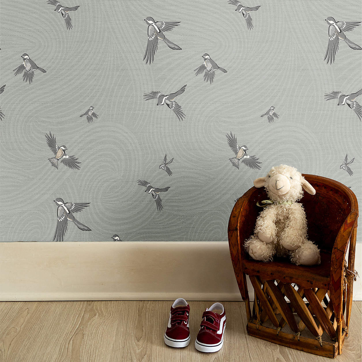 Chasing Paper Sky Blue Chickadee Peel and Stick Wallpaper 2'x12' | Crate & Kids | Crate & Barrel