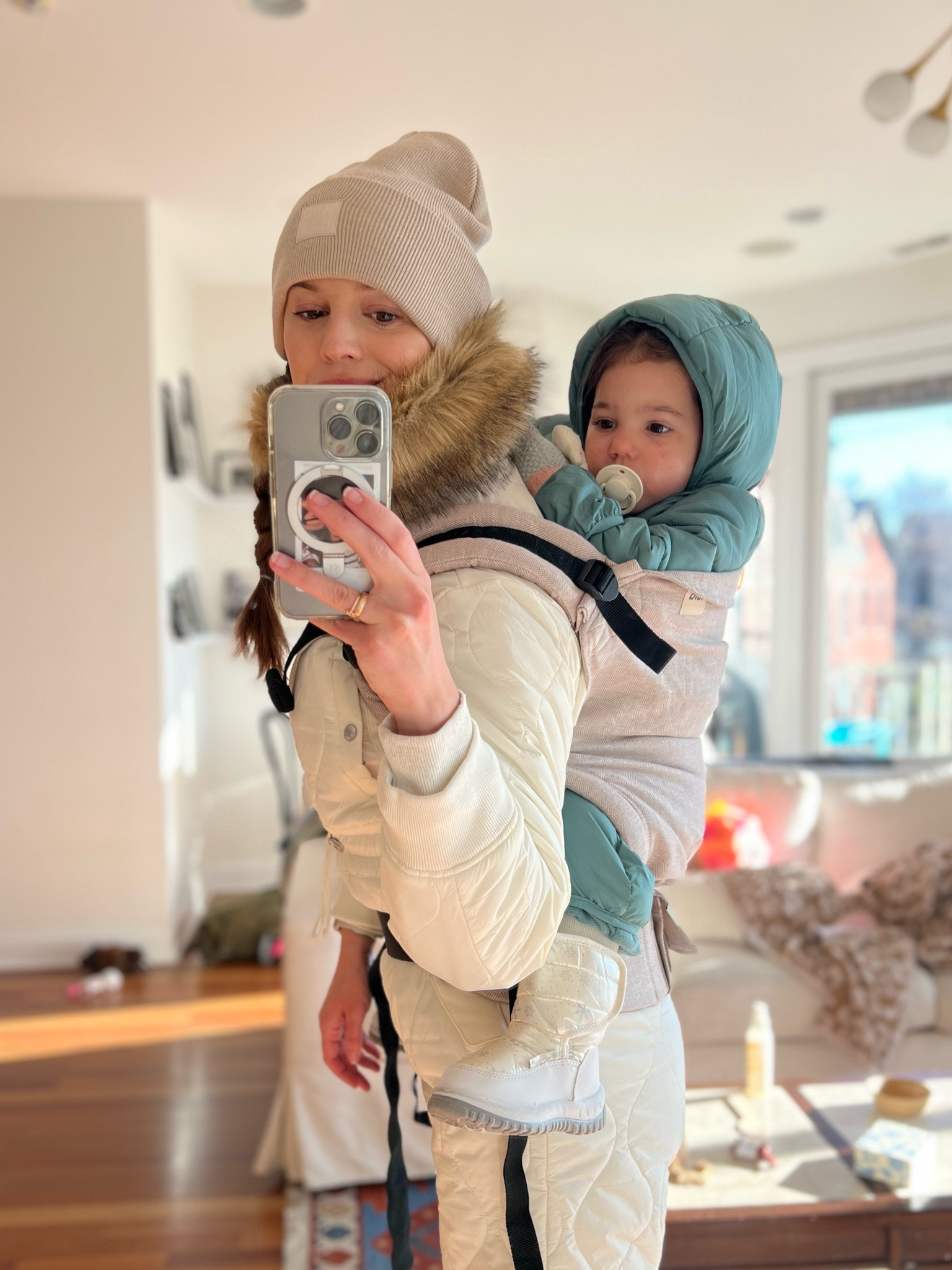 Snowsuit TTS (wearing small, still room for layers underneath! Although I don’t think medium would’ve been too big either. Just depends on how you want to fit!) still on sale 30% off! Hat is Mad Hatter (can’t link!) June’s outfit will link in my Amazon storefront! 