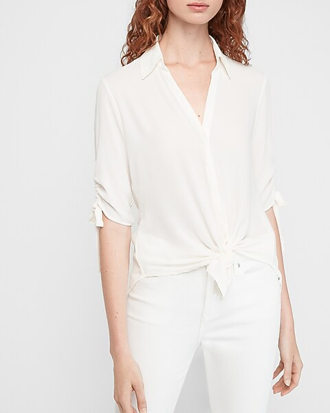 Tie Sleeve Button-Up Shirt | Express