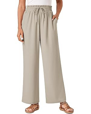 Womens Palazzo Pants Wide Leg High Waist Flowy 2025 Casual Summer Linen Beach Loose Comfy Boho Pa... | Amazon (US)