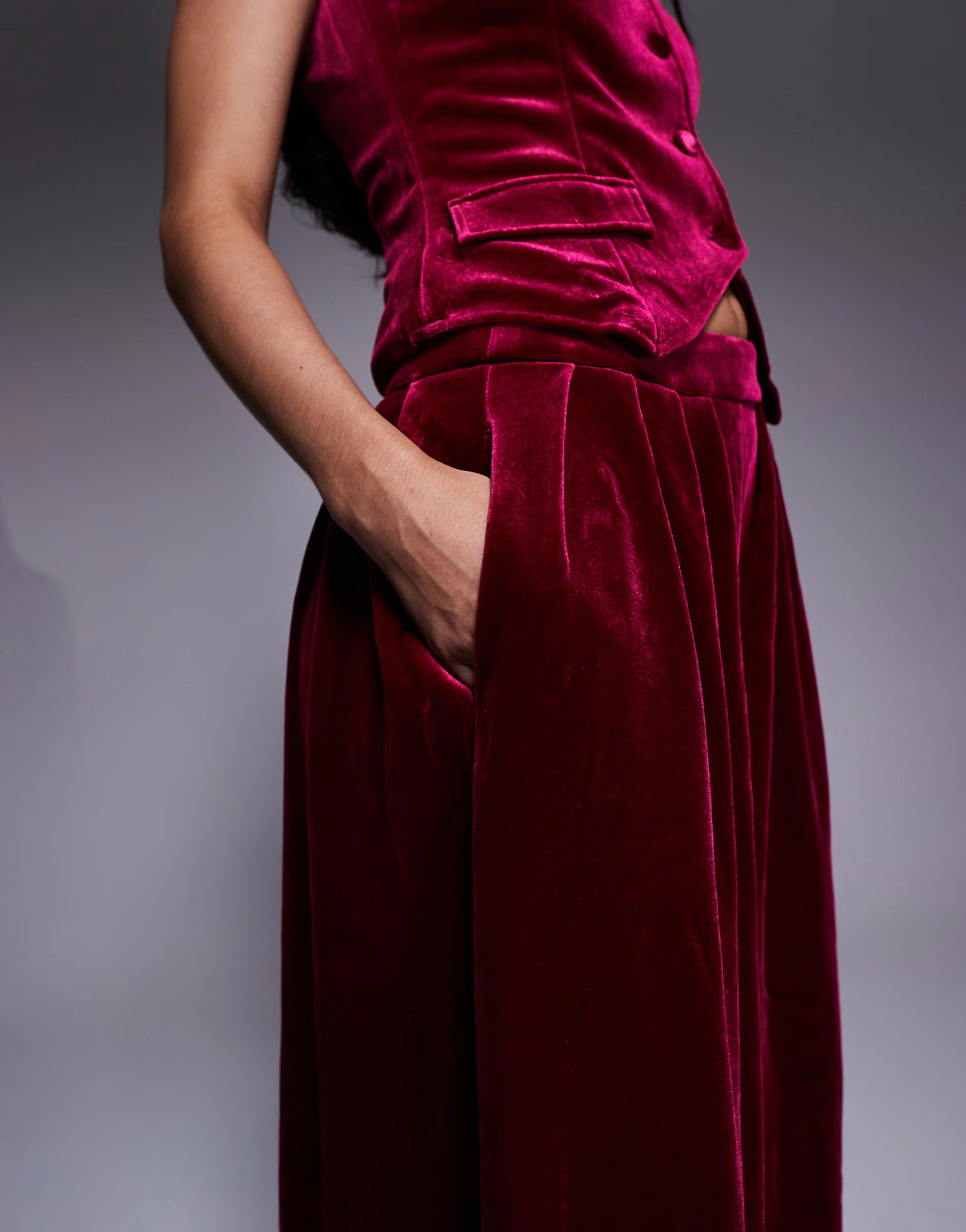 ASOS LUXE velvet pleated pants in pink - part of a set | ASOS (Global)