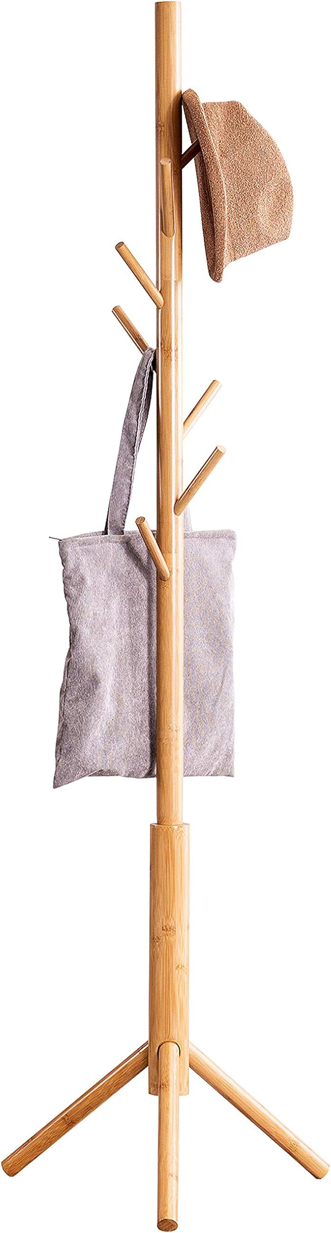 Bamboo Coat Rack Freestanding Adjustable Coat Tree with 3 Sections & 8 Hooks Easy to Assemble Coa... | Amazon (US)