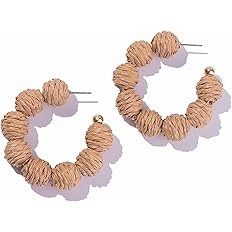 Raffia Hoop Earrings Statement Boho Earrings Cute Rattan Earrings Handmade Colorful Earrings for ... | Amazon (US)