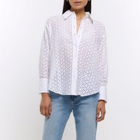River Island White Broderie Oversized Shirt | River Island UK & IE