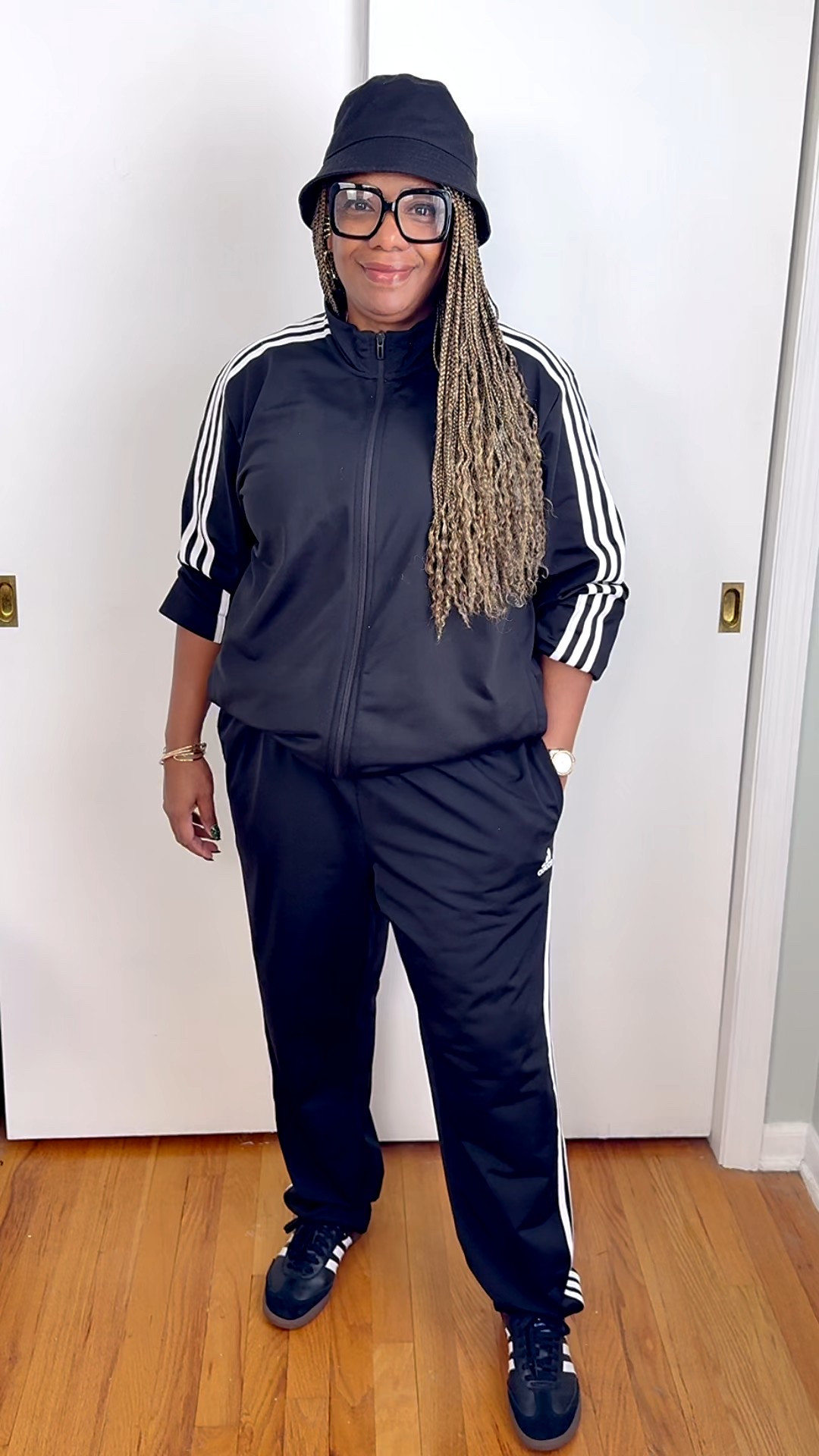Sporty Off-Duty | Outfits by Miki
Easy, sporty, and pulled together. A classic adidas track suit styled with Sambas, a bucket hat, and oversized readers for that off-duty, city-casual feel. Comfortable enough for errands, polished enough to feel intentional. This is my kind of everyday uniform.

#athleisurestyle #sportychic #adidasstyle #tracksuitstyle #sambas #everydayoutfit #comfortablefashion #effortlessstyle 

#LTKMidsize #LTKOver40 #LTKootd