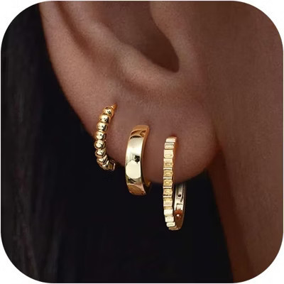 3Pairs 925 Sterling Silver, 14K Gold Plated Small Huggie Hoop Earrings Sets for Multiple Piercing CZ Cartilage Earrings Stacks | Target