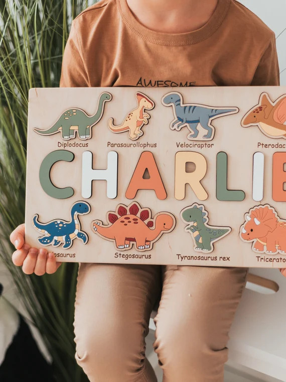 Dinosaur Name Puzzle  Dinosaur First Birthday Gift  Dinosaur | Etsy | Etsy (US)