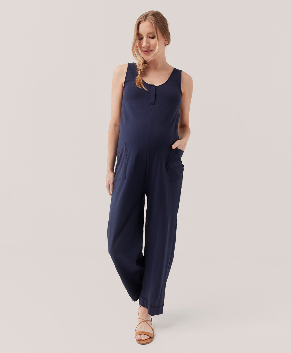 Women's Maritime Navy Maternity Nursing Jumpsuit L | Pact Apparel