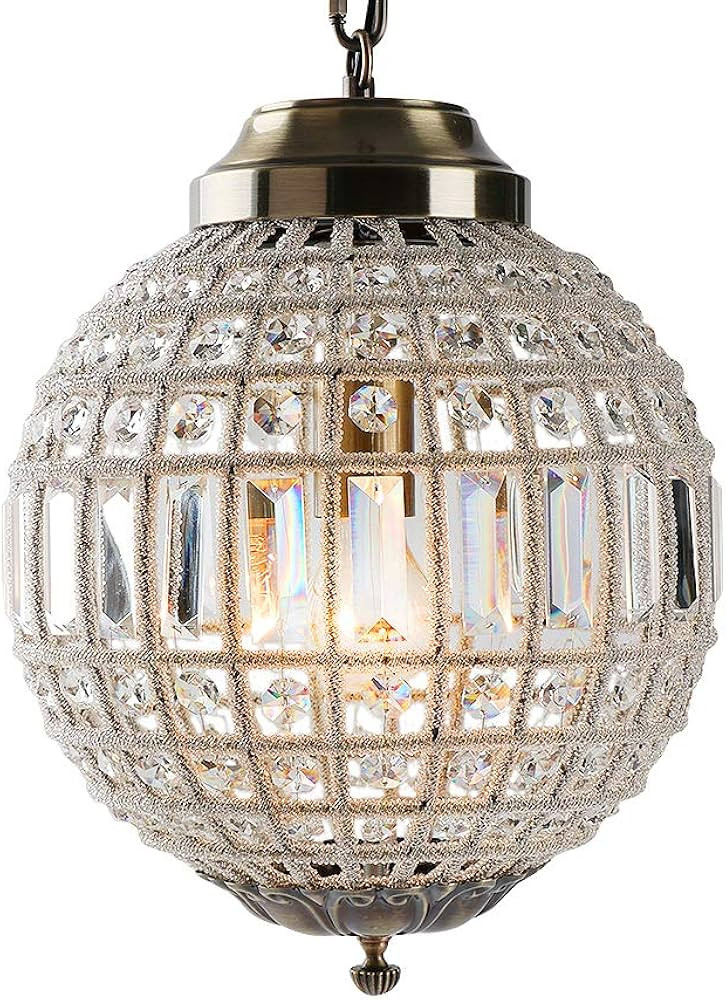 FIRVRE Vintage K9 Crystals Chandelier Classic Globe Pendant Light Adjustable Hanging Bronze Ceili... | Amazon (US)