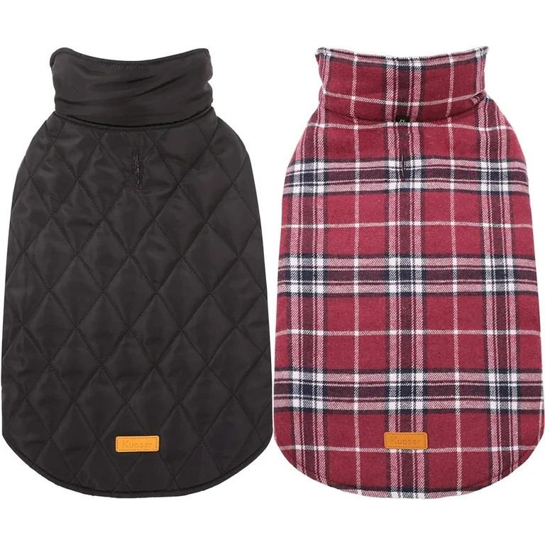 Kuoser Cozy Waterproof Windproof Reversible British Style Plaid Dog Vest Winter Coat Warm Dog App... | Walmart (US)