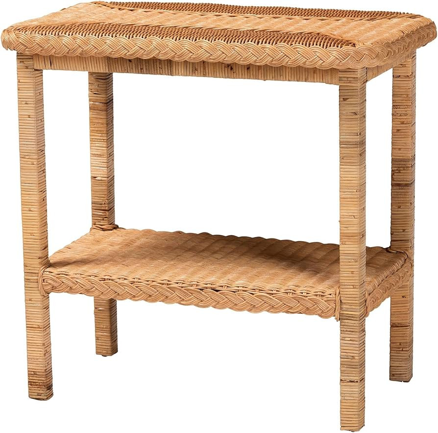 bali & pari Minahasa Braided Rattan Side Table, 2-Tier, Light Honey | Amazon (US)