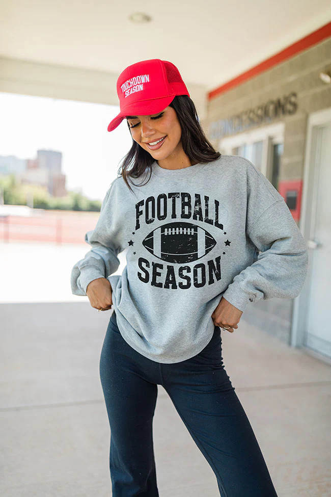 Football Season Light Grey Oversized Graphic Sweatshirt | Pink Lily