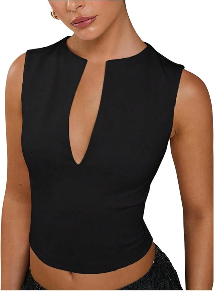 Floerns Women's Sleeveless Tank Top Notched V Neck Slim Fit Dressy Casual Camisole | Amazon (US)