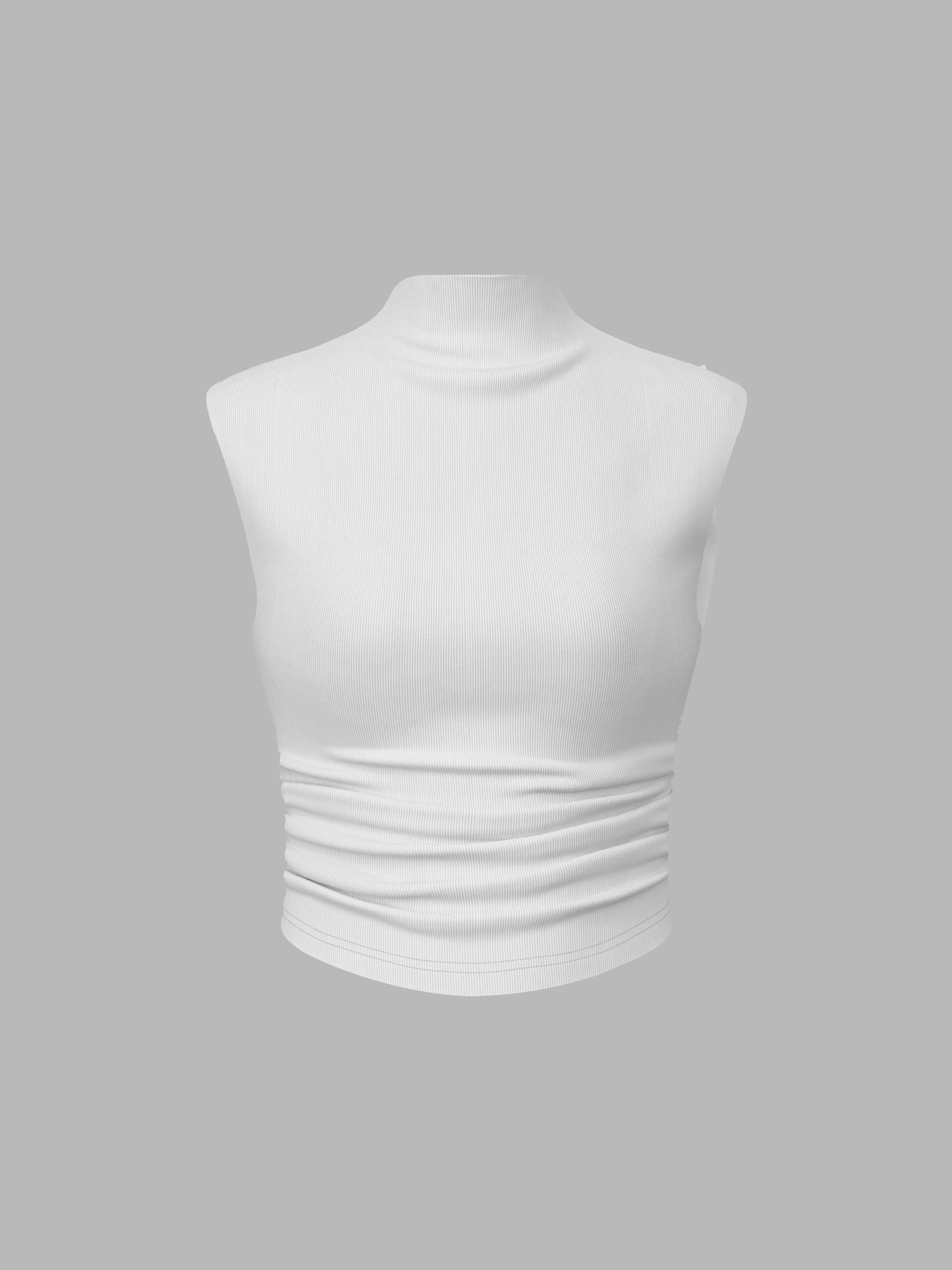 Office Siren Knit Fabric Solid High Neck Sleeveless Ruched Tank Top For Daily Casual Coffee Shop ... | Cider