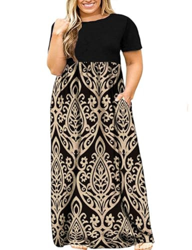 Kancystore Plus Size Maxi Dresses for Women Casual Long Beach Party Summer Sun Dress Khaki 3X | Amazon (US)