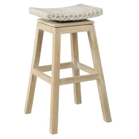 Rattan and Teak Leyla Swivel Barstool | World Market