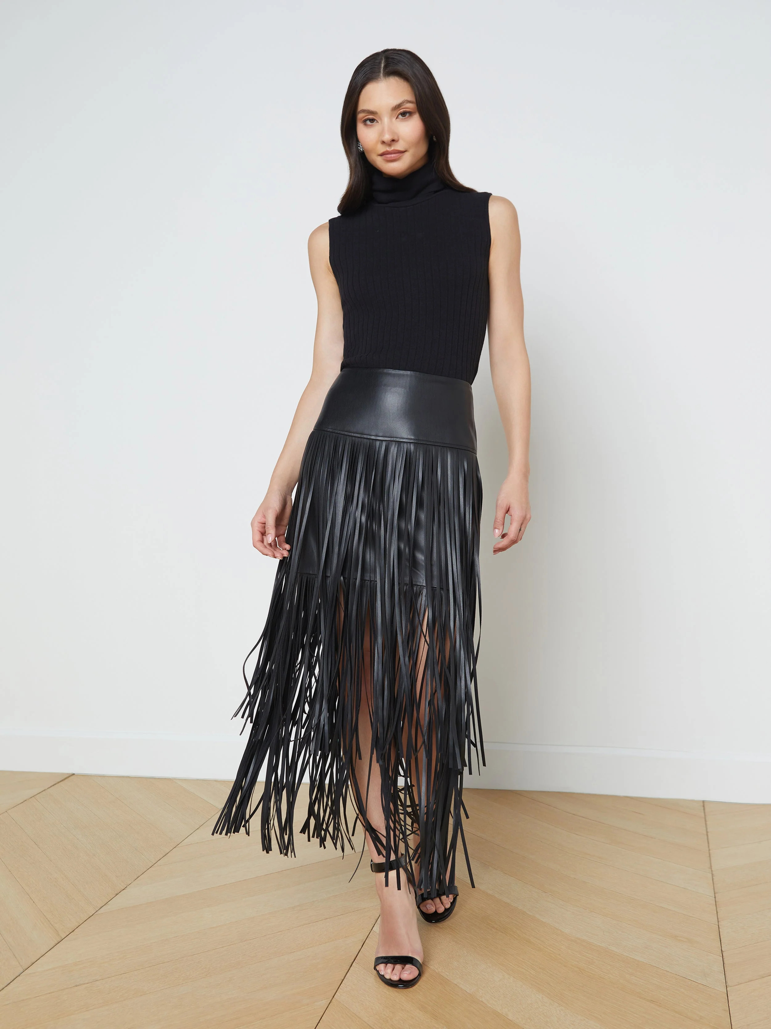 Karolina Fringe Skirt in Black | L'AGENCE | L'Agence