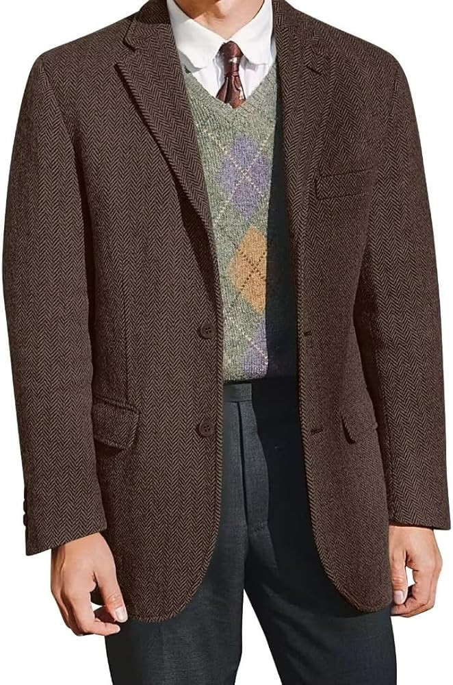 Retro Tweed Men's Suit Jackets,Herringbone Slim Fit Sport Coats Blazer Prom Business Casual Men T... | Amazon (US)