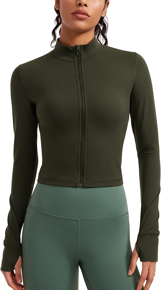 CRZ YOGA Womens Butterluxe Full Zip Cropped Workout Jackets Slim Fit Athletic Yoga Jacket with Th... | Amazon (US)