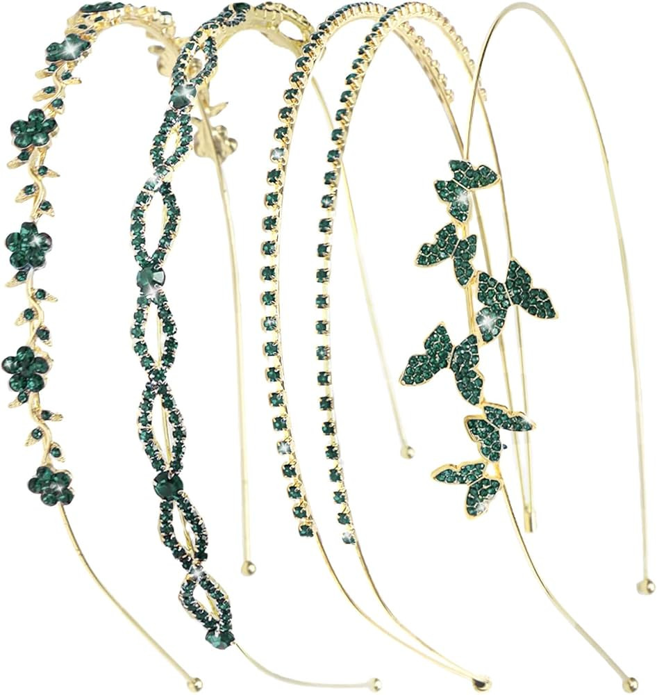 Wecoe 4 Pack Rhinestone Headband Dark Green Headband Flower Girl Bridal Wedding Headband Crystal ... | Amazon (US)
