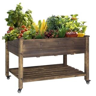 48 in. x 24 in. x 33 in. Cedar Carbonized Color Wooden Raised Garden Bed with Lockable Wheels and... | The Home Depot