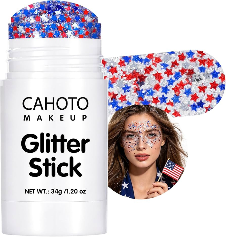 Starlet Glitter Stick, Red White Blue Star for Face Body Hair, Patriotic Pride USA Flag Sparkling... | Amazon (US)