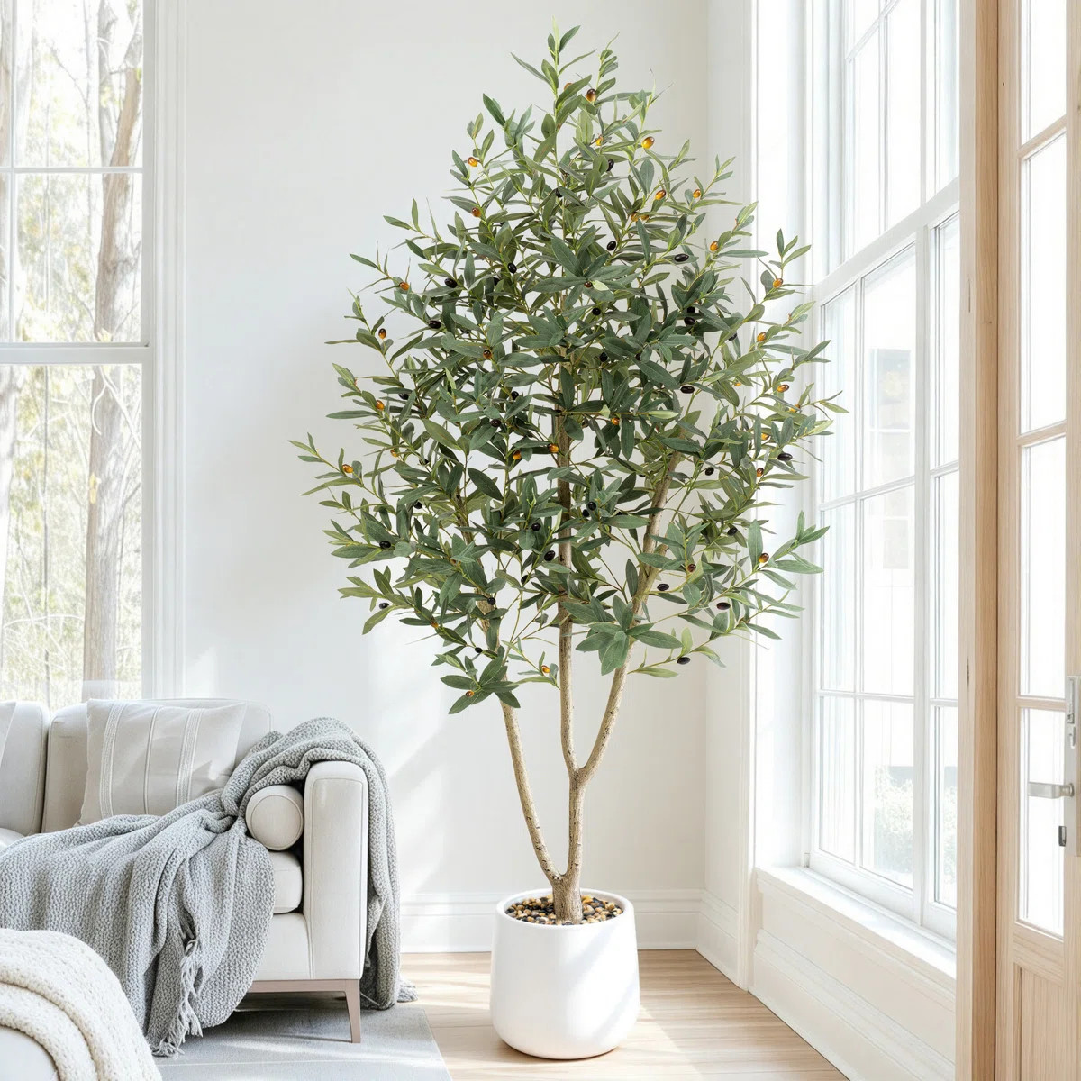 7FT Tall Artificial Olive Tree with Anti-Tip Beige Pot - Faux Olive Tree for Indoor & Outdoor Dec... | Wayfair North America