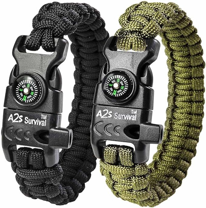 Paracord Bracelet K2-Peak – Survival Bracelets with Embedded Compass Whistle EDC Hiking Gear- C... | Amazon (US)
