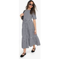 boohoo Women's Cotton Gingham Midaxi Smock Dress in Black | Size: 14 | Boohoo.com (UK & IE)