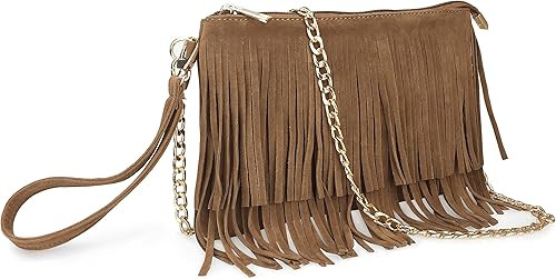 HOXIS Fringe Cross Body Bag Womens Small Shoulder Bag Top Zip Wristlet | Amazon (US)
