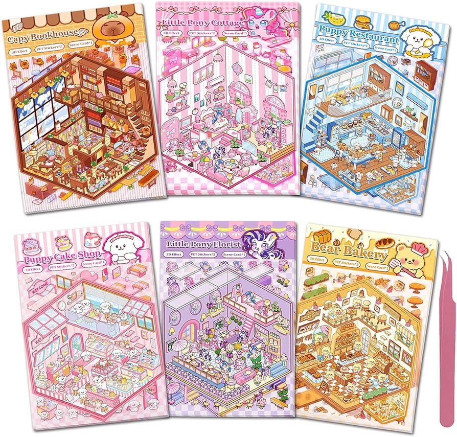 DIY 3D Sticker Scenes for Girls, 6 Sets Make Your Own Mini Room Scene Stickers for Kids, Cute Kaw... | Amazon (US)
