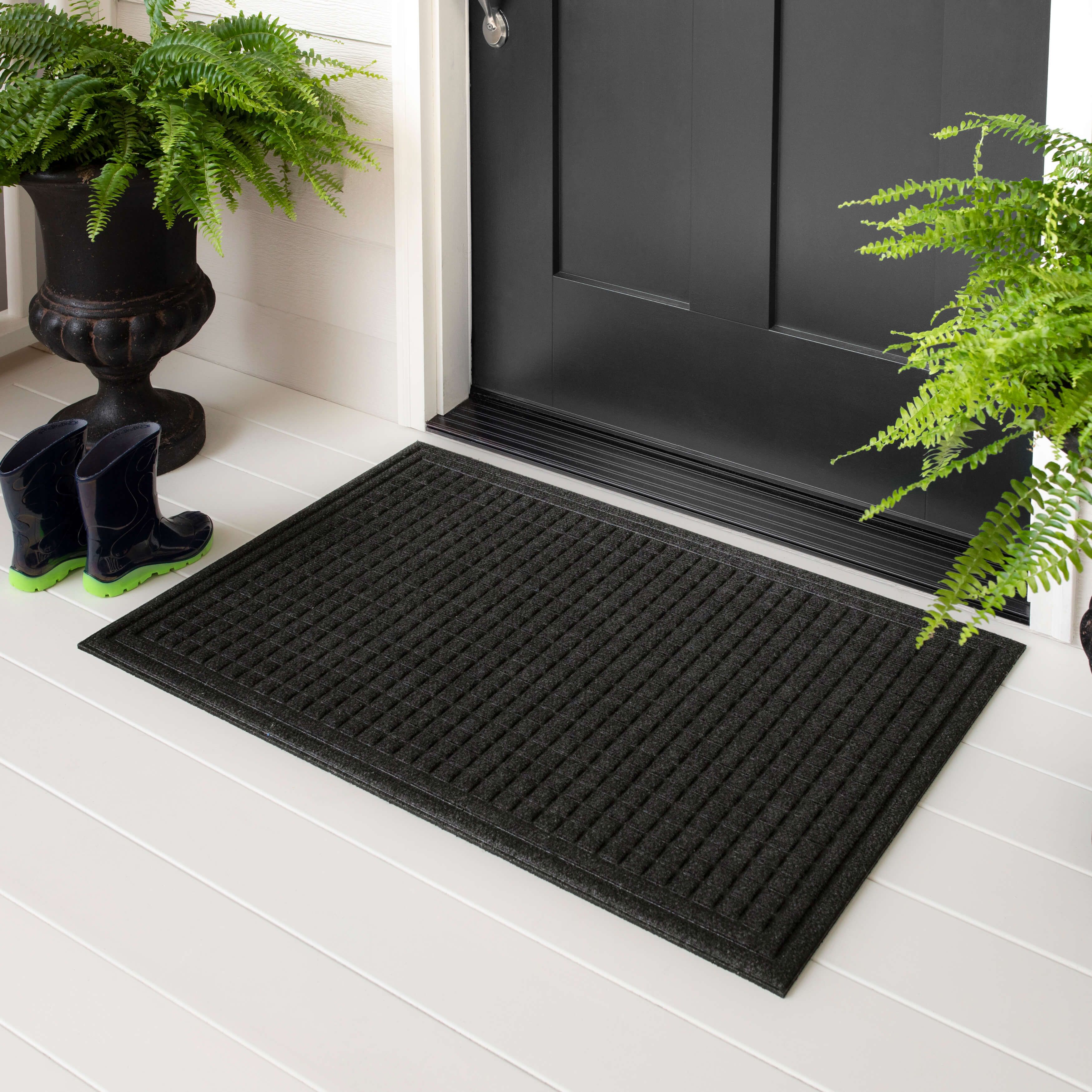 Waffle Grid Impression Onyx Door Mat | Covered By Rugs